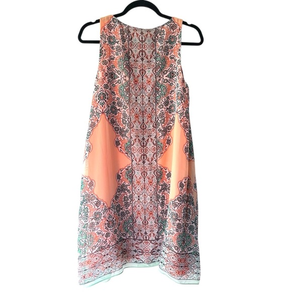 MAX STUDIO | NWOT SCARF PRINT SLEEVELESS SHIFT DRESS PEACH FLORAL | SIZE: SMALL - Picture 9 of 12